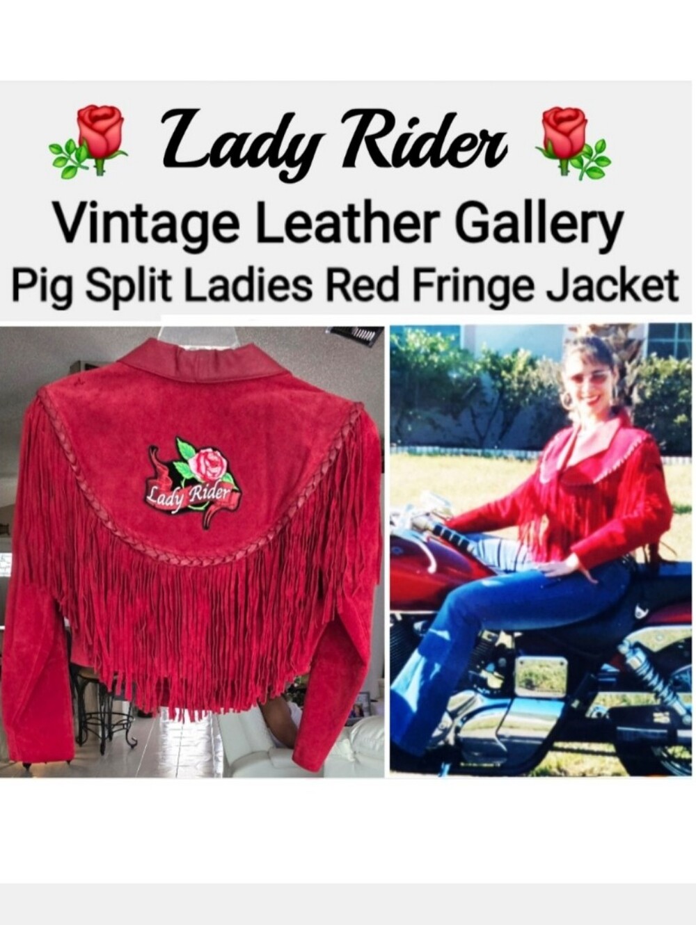 VTG Leather Gallery Red Fringe Pig-Split Suede Leather Jacket 🌹Lady Rider🌹